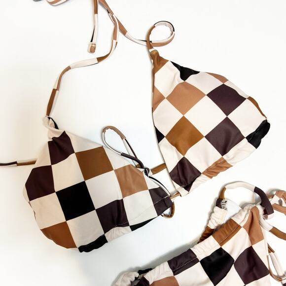 ZAFUL HALTER BIKINI WOMEN TRIANGLE BIKINI BROWN WOMEN SET SIZE SMALL BRAND NEW - Picture 6 of 7